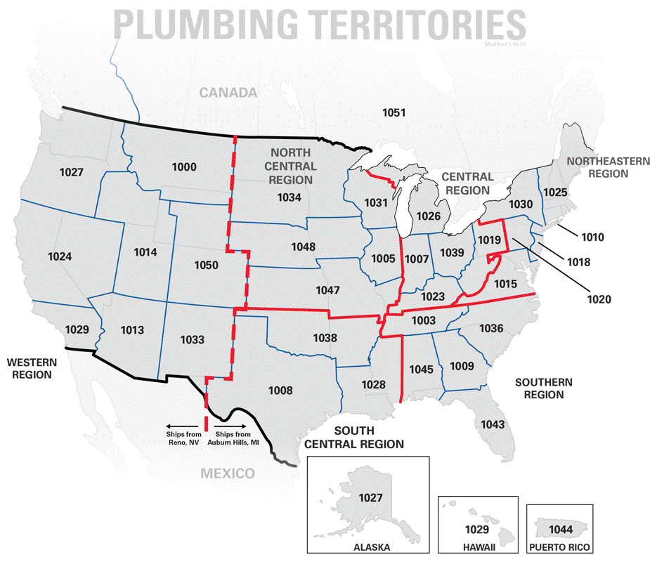 Plumbing Territories Sales Rep Map
