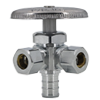 No Lead Chrome-Plated Forged Brass Multi-Turn Crimp/Cinch PEX x OD x OD Dual Outlet Crimp/Cinch PEX Angle Stop Valve